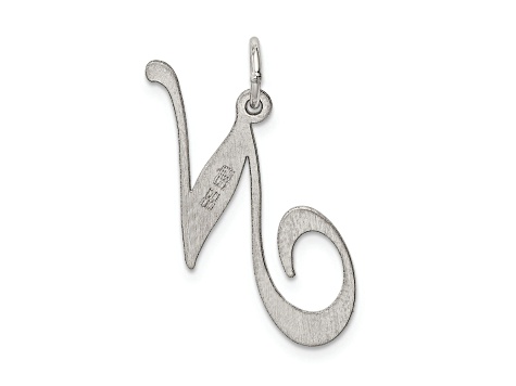 Rhodium Over Sterling Silver Fancy Script Letter N Initial Charm