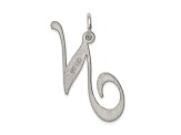 Rhodium Over Sterling Silver Fancy Script Letter N Initial Charm