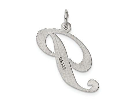 Rhodium Over Sterling Silver Fancy Script Letter P Initial Charm