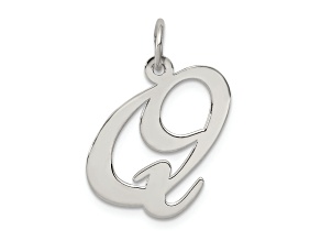 Rhodium Over Sterling Silver Fancy Script Letter Q Initial Charm