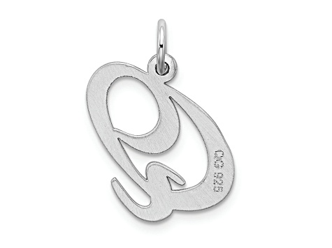 Rhodium Over Sterling Silver Fancy Script Letter Q Initial Charm