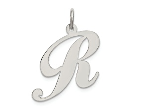 Rhodium Over Sterling Silver Fancy Script Letter R Initial Charm