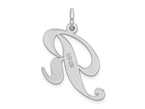 Rhodium Over Sterling Silver Fancy Script Letter R Initial Charm