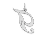 Rhodium Over Sterling Silver Fancy Script Letter T Initial Charm