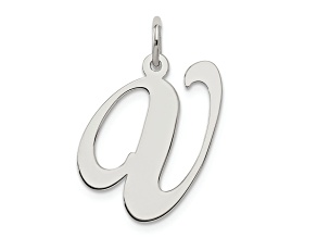 Rhodium Over Sterling Silver Fancy Script Letter V Initial Charm