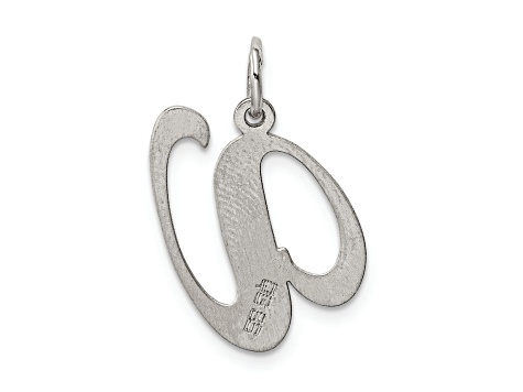 Rhodium Over Sterling Silver Fancy Script Letter V Initial Charm