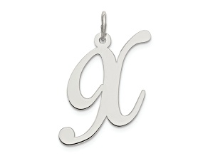 Rhodium Over Sterling Silver Fancy Script Letter X Initial Charm