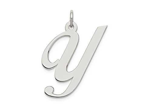 Rhodium Over Sterling Silver Fancy Script Letter Y Initial Charm