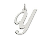 Rhodium Over Sterling Silver Fancy Script Letter Y Initial Charm