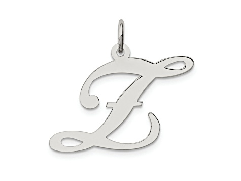 Rhodium Over Sterling Silver Fancy Script Letter Z Initial Charm