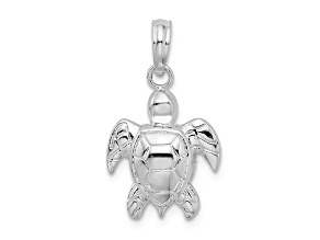 Rhodium Over Sterling Silver Polished Sea Turtle Pendant