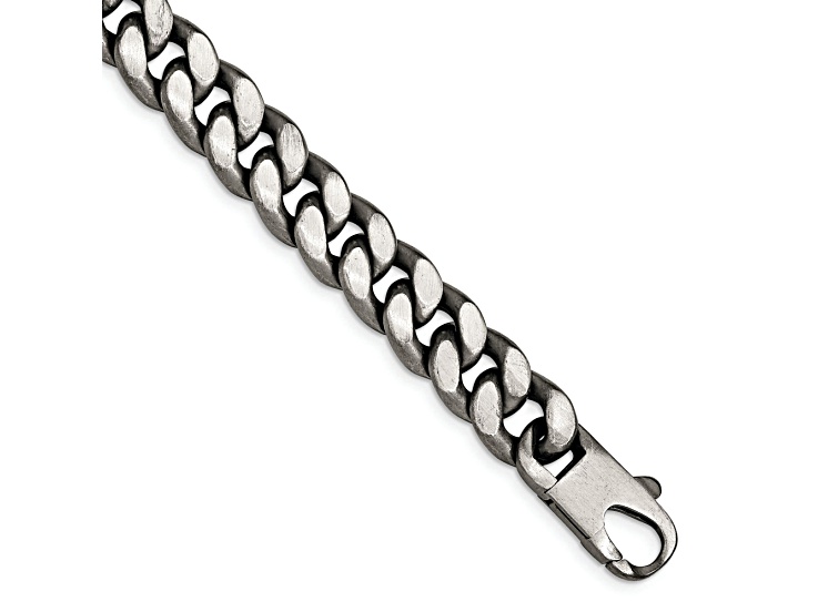 Ruthenium Over Sterling Silver Antiqued Brushed Curb Link Bracelet