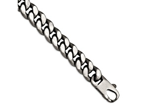 Ruthenium Over Sterling Silver Antiqued Brushed Curb Link Bracelet