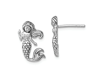 Picture of Rhodium Over Sterling Silver Antiqued Mermaid Earrings