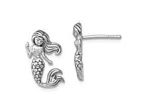 Rhodium Over Sterling Silver Antiqued Mermaid Earrings