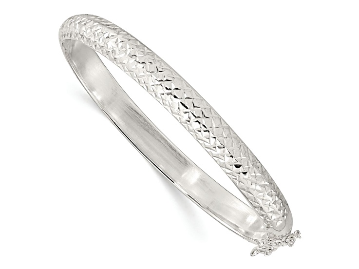 Rhodium Over Sterling Silver Polished and Diamond-cut 7.00mm