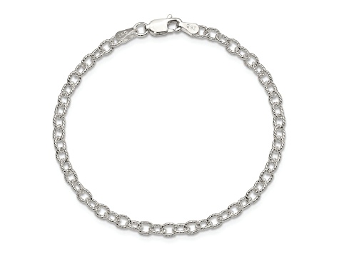 Sterling Silver 3mm Fancy Patterned Rolo Chain Bracelet