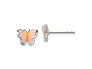 Picture of Sterling Silver Pink/Orange Enamel Butterfly Children's Post Earrings