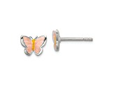 Sterling Silver Pink/Orange Enamel Butterfly Children's Post Earrings