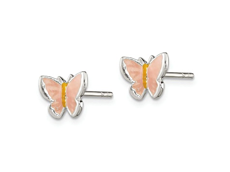 Sterling Silver Pink/Orange Enamel Butterfly Children's Post Earrings