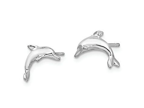 Rhodium Over Sterling Silver Polished Dolphin Post Earrings