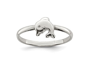 Rhodium Over Sterling Silver Polished Dolphin Children's Ring