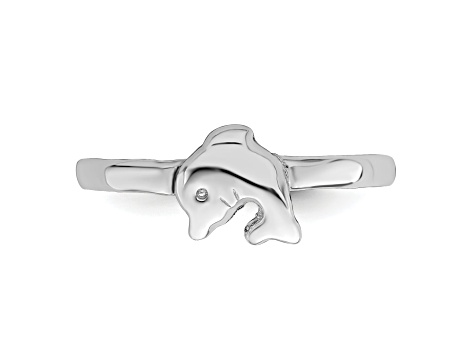 Rhodium Over Sterling Silver Polished Dolphin Children's Ring