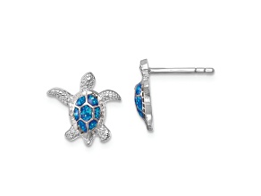 Rhodium Over Sterling Silver Enameled Polished Turtle Post Earrings