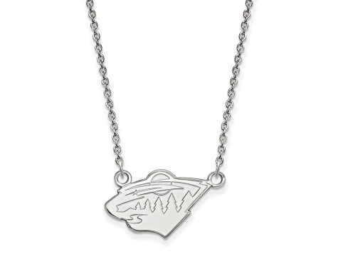 Rhodium Over Sterling Silver NHL LogoArt Minnesota Wild Small Pendant Necklace