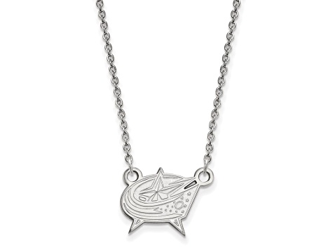 Rhodium Over Sterling Silver NHL LogoArt Columbus Blue Jackets Necklace