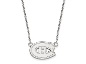 Rhodium Over Sterling Silver NHL LogoArt Montreal Canadiens Pendant Necklace