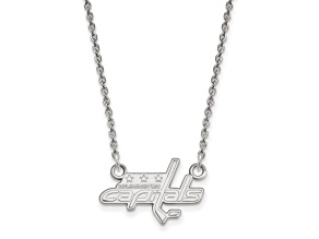 Rhodium Over Sterling Silver NHL LogoArt Washington Capitals Small Necklace