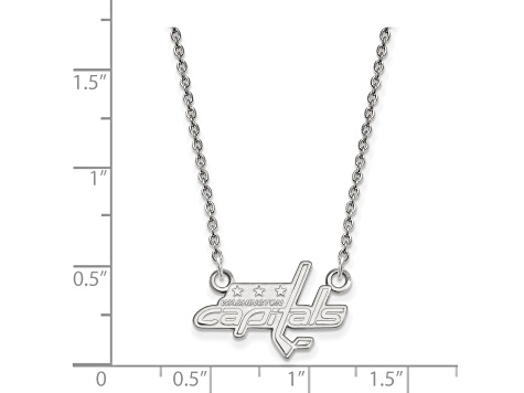 Rhodium Over Sterling Silver NHL LogoArt Washington Capitals Small Necklace