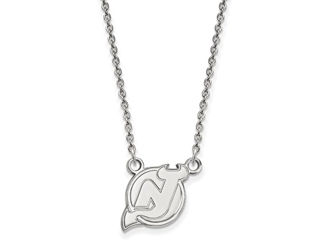 Rhodium Over Sterling Silver NHL LogoArt New Jersey Devils Small Necklace