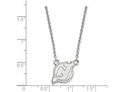 Rhodium Over Sterling Silver NHL LogoArt New Jersey Devils Small Necklace
