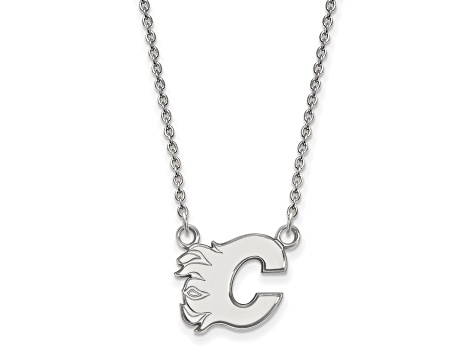Rhodium Over Sterling Silver NHL LogoArt Calgary Flames Pendant Necklace