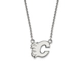 Rhodium Over Sterling Silver NHL LogoArt Calgary Flames Pendant Necklace