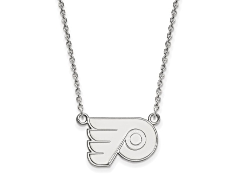 Rhodium Over Sterling Silver NHL LogoArt Philadelphia Flyers Small Necklace
