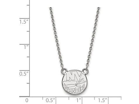 Rhodium Over Sterling Silver NHL LogoArt New York Islanders Small Necklace