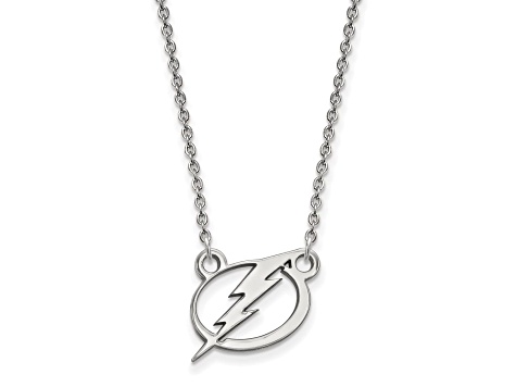 Rhodium Over Sterling Silver NHL LogoArt Tampa Bay Lightning Small Necklace