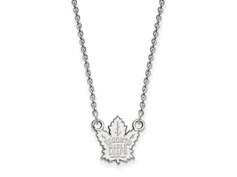 Rhodium Over Sterling Silver NHL LogoArt Toronto Maple Leafs Small Necklace