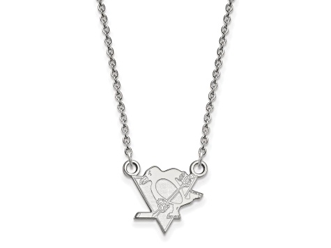 Rhodium Over Sterling Silver NHL LogoArt Pittsburgh Penguins Small Necklace