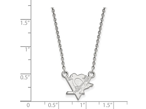 Rhodium Over Sterling Silver NHL LogoArt Pittsburgh Penguins Small Necklace