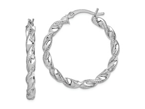 Rhodium Over Sterling Silver Twisted 3.5x30mm Hoop Earrings