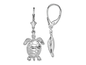 Rhodium Over Sterling Silver 3D Moveable Turtle Leverback Earrings