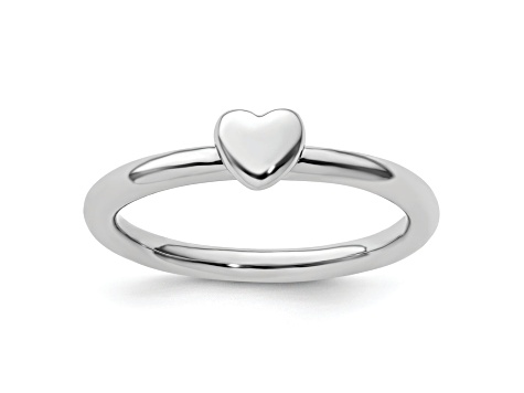 Sterling Silver Stackable Expressions Rhodium Puffed Heart Ring