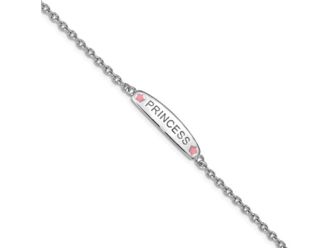 Rhodium Over Sterling Silver Enameled PRINCESS with 1-inch Extender Children's Bracelet