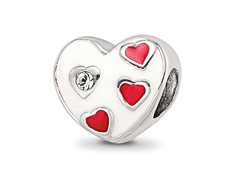 Sterling Silver Kids Crystal and Enameled Heart with Hearts Bead