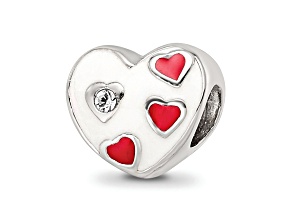 Sterling Silver Crystal and Enameled Heart with Hearts Bead