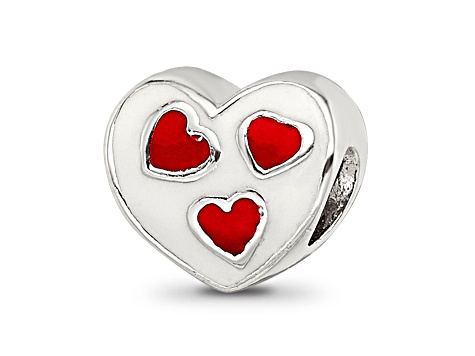 Sterling Silver Crystal and Enameled Heart with Hearts Bead